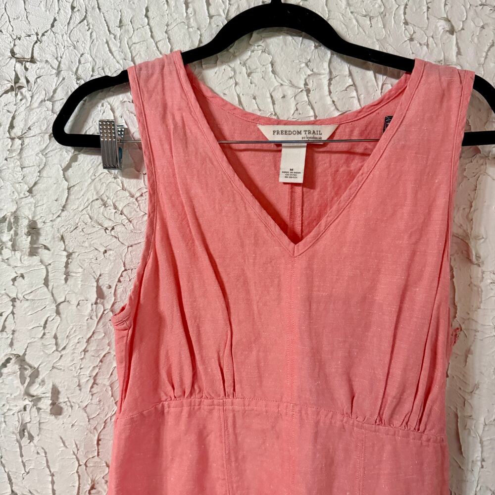 Linen Blend Pink Mini Dress Freedom Trail Women’s Sleeveless V Neck Summer Dress - Picture 2 of 8